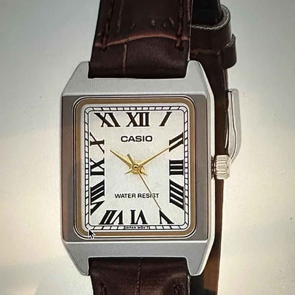 Women’s Casio Silver Case Watch with Dark Brown Strap